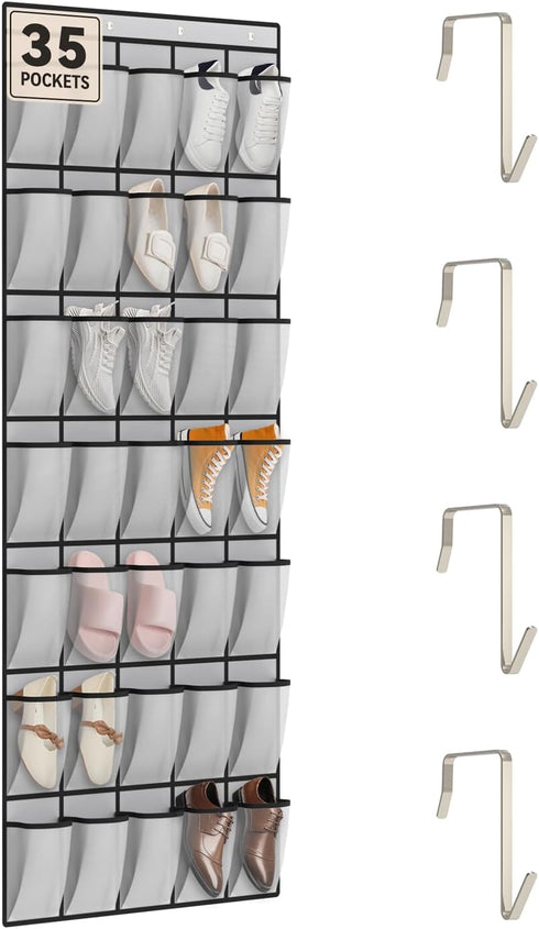 dodowin Over the Door Shoe Organizer Rack, 35 Large Breathable Mesh Pockets,