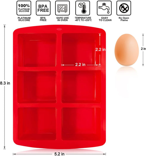 Walfos Mini Silicone Brownie Pan, 3 Piece 6-Cavity Non-stick Square Baking Pan for Brownies and Muffins
