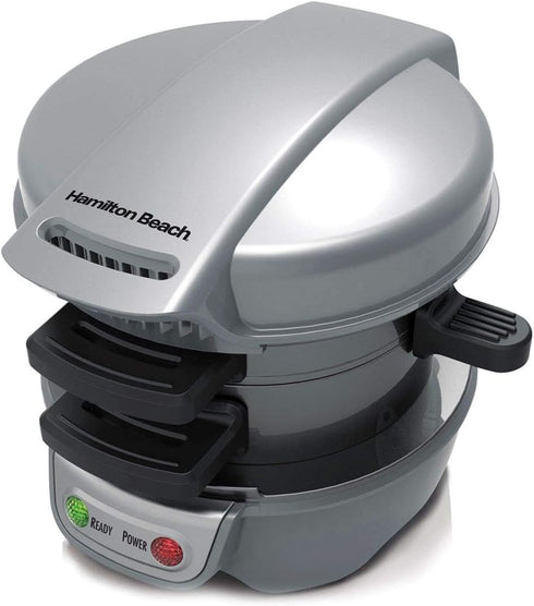 Hamilton Beach Breakfast Sandwich Maker with Egg Cooker Ring, Perfect for English Muffins, Croissants, Silver (25475)