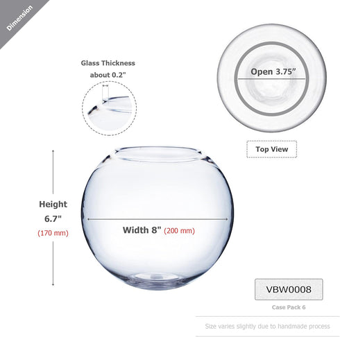 WGV Bowl Glass Vase, Diameter 8", Height 6.5", Open Width 3.75", (Multiple Sizes Choices) Clear Bubble Planter Terrarium Fish Bowl for Wedding Event Home Decor, 1 Piece (VBW0008) by WGVI