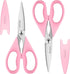 iBayam Kitchen Shears, Heavy Duty Meat Scissors, Dishwasher Safe Utility Scissors, 2-Pack (Pastel Pink)
