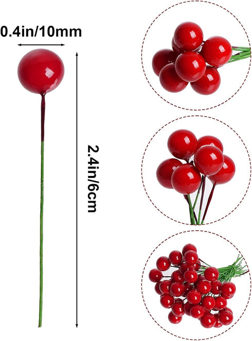 Lystaii 200pcs 10 mm Artificial Holly Berries Mini Christmas Fake Berries with Wire Stems Artificial Berry Fake Berry