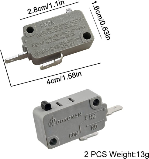 KW3A Microwave Oven Door Interlock Switch, 16A 125VAC/250VAC Replacement Part (2 Normally Open)