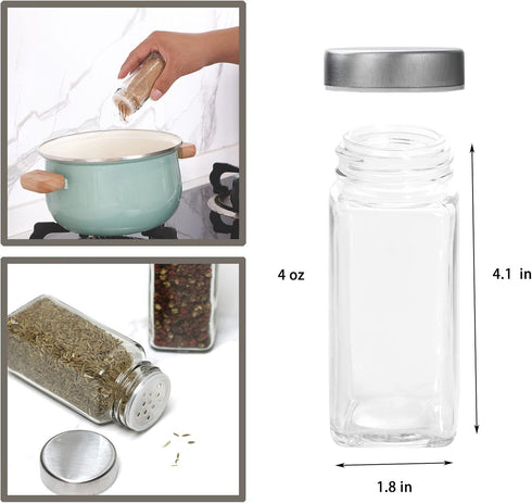 6pcs 4 oz Tianifa Spice Jars, Glass Seasoning Bottles, Spices Container, Empty Spice Jars, Square Spice Bottles
