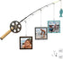 AZEZO Wood Fishing Pole Picture Frame - Three 4''x4'' Frames, Real Fishing Rod