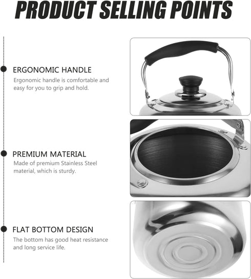 KALLORY Stainless Steel Kettle 1pc Stainless Steel Teapot, Stainless Steel Tea Kettle Water Stove Top Camping Stainless Tea Kettle by KALLORY