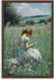Framed Girl in Wildflower Meadow Wall Art Impressionist Oil Painting Print on