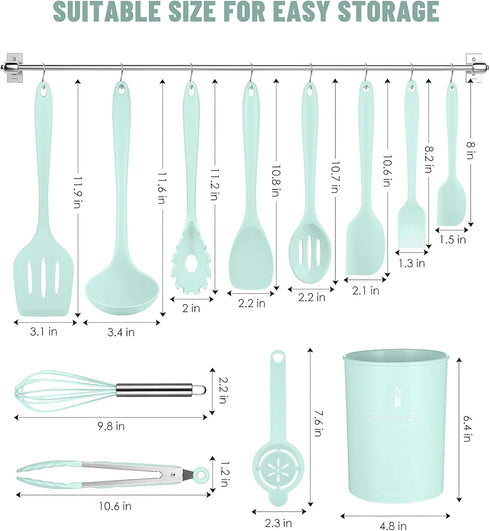 Kitchen Utensils Set-12 Pieces Silicone Cooking Utensils Set (Dishwasher Safe) 392°F Heat Resistant Spatula Set,Kitchen Utensil Set for Nonstick Cookware,Best Kitchen Tools with Holder by Pranski