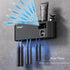 Toothbrush Sanitizer with Self Adhesive Holder, 3 Cups, Automatic Toothpaste Dispenser Set (Black)