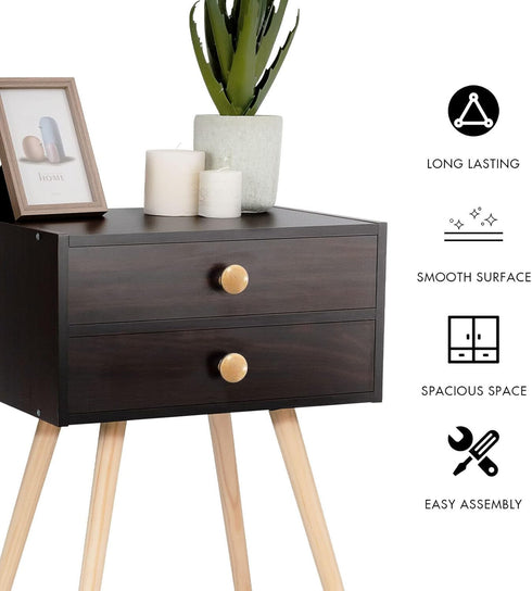 2-Drawer 4 Giantex Mid Century Modern Nightstand, Bedside Tables with Solid Wood Legs, Night Stand for Small Spaces