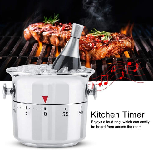 Kitchen Timer, Bucket Shaped 60 Minutes Stainless Steel Mechanical Wine Cooler Timer, Cute Cooking Gadget Tool