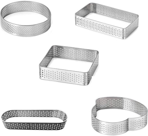 Tart Ring Stainless Steel Cake Mould, Kitchen Pastry Bakeware for Cookies, Bread Perforated Circle