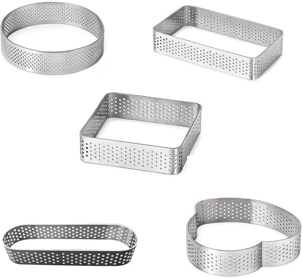 Tart Ring Stainless Steel Cake Mould, Kitchen Pastry Bakeware for Cookies, Bread Perforated Circle