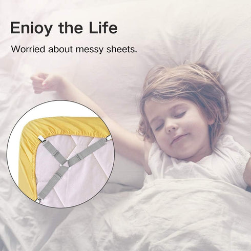 Foloda Bed Sheet Holders, 4 pcs Adjustable Fitted Sheet Straps, Clips Fasteners to Keep Sheets in Place