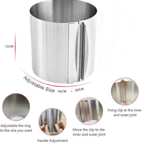 Adjustable Extra High Cake Ring - 15cm Stainless Steel Baking Ring with Precise Scaling