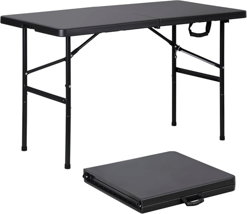 4ft ZENY Portable Folding Table Plastic Indoor Outdoor Picnic Party Camp Dining Table with Handle, Black