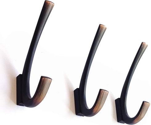 Ambipolar Premium Design Commander Heavy Duty Double Hooks, Entryway Coat Hooks (3 Pack, Oil Rubbed Bronze)