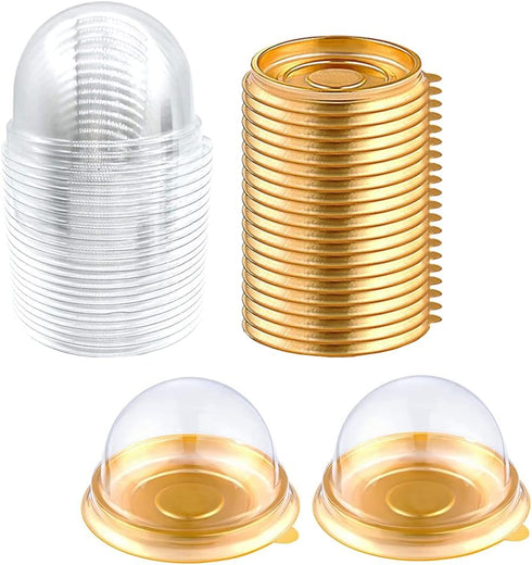 EchoDone 50 Set Clear Plastic Mini Cupcake Boxes, Muffin Pod Dome Single Container Box (Gold)