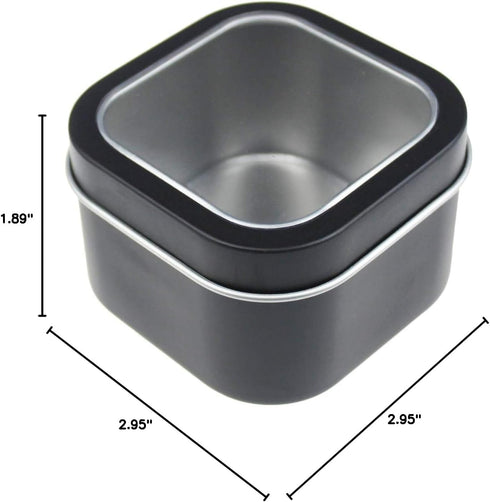 6-Pack 8oz Empty Square Metal Tins with Clear Window for Candle Making, Gifts, Treasures, Black