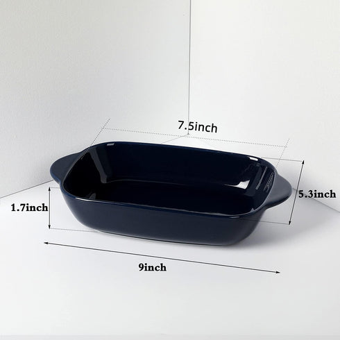 LEETOYI Ceramic Small Baking Dish, Porcelain 2-Piece Rectangular Bakeware with Double Handle, Baking Pans for Cooking and Cake Dinner 7.5"×5 (Royal Blue) by LEETOYI
