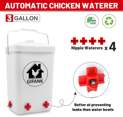 Set,3 Chicken Feeder and Waterer Gallon Automatic Chicken Feeder No Waste,Hanging Poultry Kit with Chicken Waterer