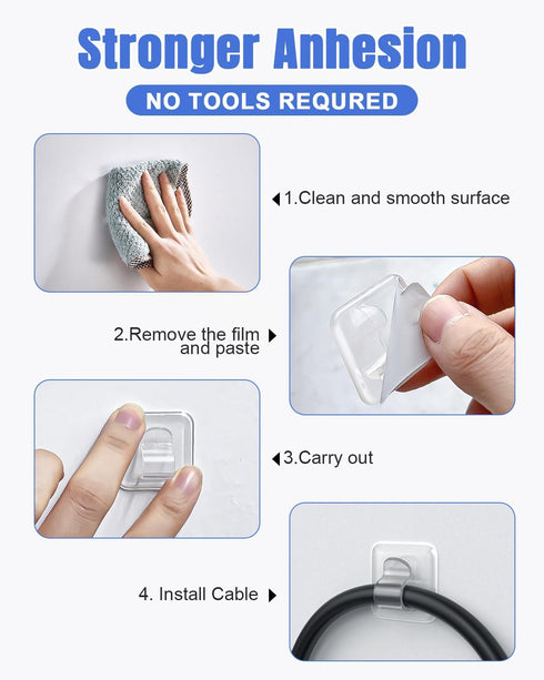 LZC 40 Pack Hooks for Outdoor String Lights Clips: Large Clear Rectangle Outdoor Light Clips Waterproof Adhesive Strips