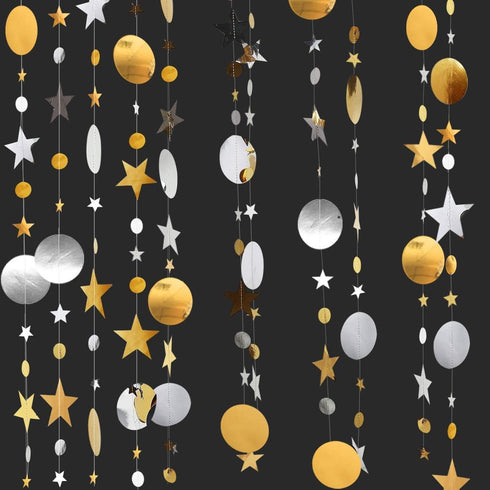 Decor365 Silver Gold Star Garland Decorations for Birthday, Baby Shower, Graduation, Christmas, New Year Eve