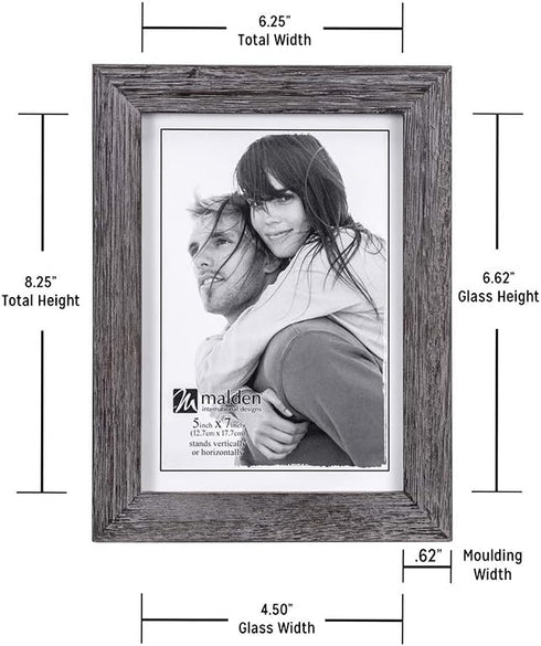 Malden International Designs Rustic Wood Picture Frame, 5x7, Linear, Rough Gray
