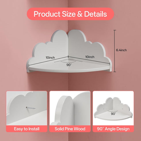 ShelvesSet 3 Cloud Corner Floating of White Corner Wall Shelf Floating Wooden Cute Wall Mounted Shelves Clouds Dispaly