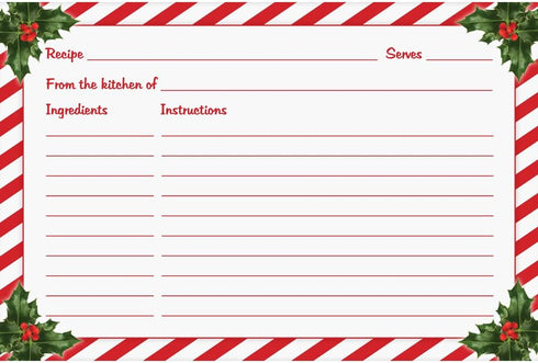50 Double-Sided 4x6 Recipe Cards with Christmas Holly Design for Holiday Recipes