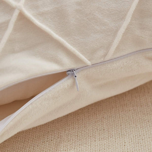 JAUXIO Diamond Pinch Pleated Crystal Velvet Pillowcases - 2 Pack Solid Pintuck Throw Cushion Cover with Hidden Zipper