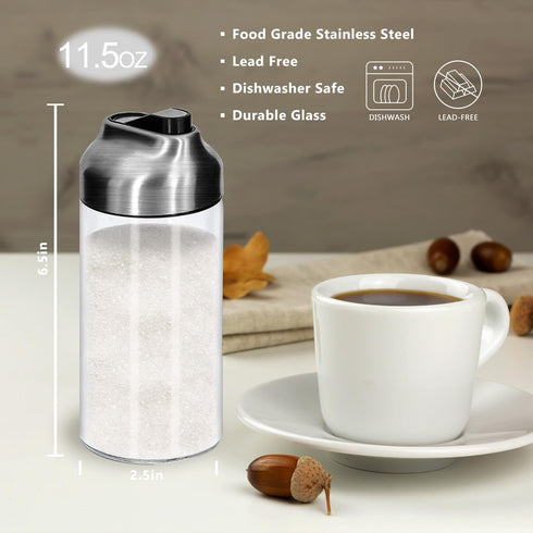 12 OZ Aelga Glass Sugar Dispenser with Pour Spout, Weighted Pourer, for Coffee, Tea & Baking