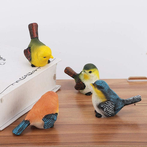 Zerodis Miniature Bird Decorative Figurines - Pack of 4 Resin Birds for Garden