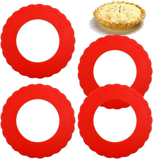 4 Pcs Mini Pie Crust Shields, Silicone Pie Pan Shield for Baking, Mini Pie Crust Protector 4 to 6 inches (Red)