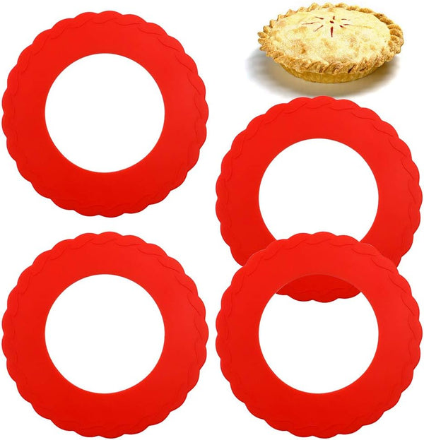 4 Pcs Mini Pie Crust Shields, Silicone Pie Pan Shield for Baking, Mini Pie Crust Protector 4 to 6 inches (Red)
