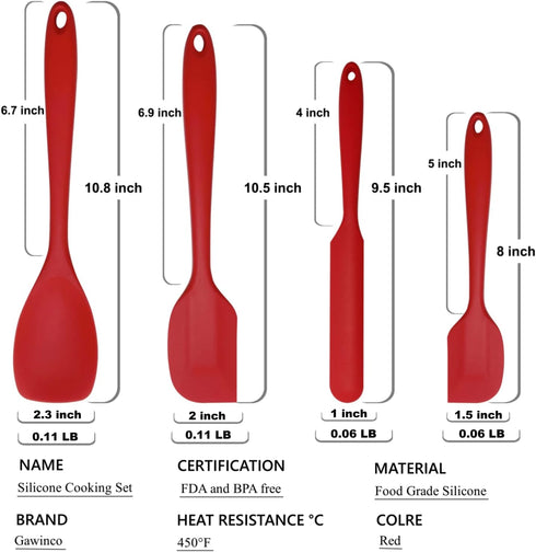 Silicone Spatula Set, 4-Piece Rubber Cooking Utensil Set, Heat Resistant Seamless Turner Spatulas for Nonstick