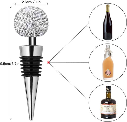 Soleebee Bling Decorative Wine Stoppers,Wine Bottle Stopper with Crystal Rhinestone, Beverage Bottle Stoppers for Gifts, Bar, Holiday Party, Wedding (White) by Soleebee