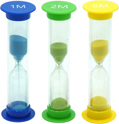 Sand Timer for Kids, Set of 3 Small Colorful Hourglass Clocks, 1Min 2Min 5Min for Classroom & Home