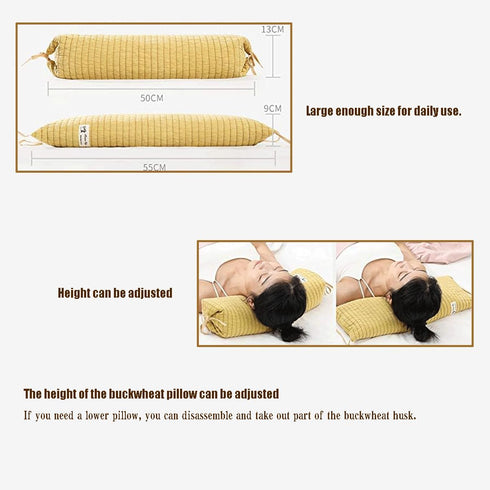BEDAZE 14''x21'' Buckwheat Pillow for Sleeping Neck Roll Pillow Provide Firm Support, Adjustable Loft Bolster Pillow