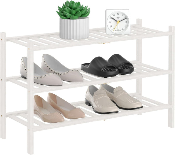 RONGJlA 2 Tier Bamboo Shoe Rack for Closet Free Standing Wood Shoe