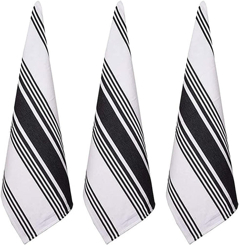 Urban Villa 100% Cotton Kitchen Towels Pack of 3, Highly Absorbent Quick Drying Soft Dish Towels, 20x30 Inch, Black &