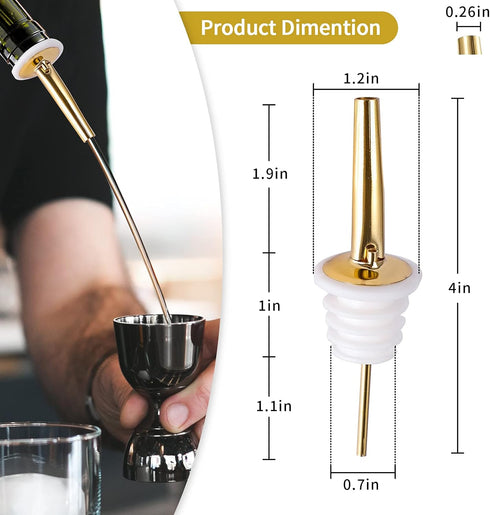 SuproBarware Liquor Bottle Pourers - Stainless Steel with Clean Brush, Rustproof Metal Alcohol Pouring Tubes for Home