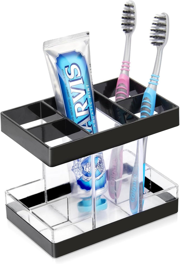 Toothbrush Holders for Bathroom, 5 Slots Electric Toothbrush and Toothpaste Organizer, Clear/Black Makeup Brush Storage