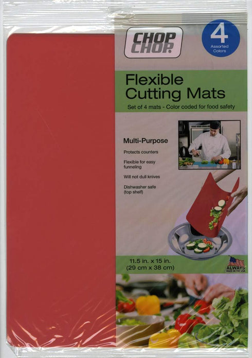 Cut N' Funnel Multi-Color Flexible Plastic Cutting Board Mats, 4 Pack, BPA Free, 11.5” x 15”