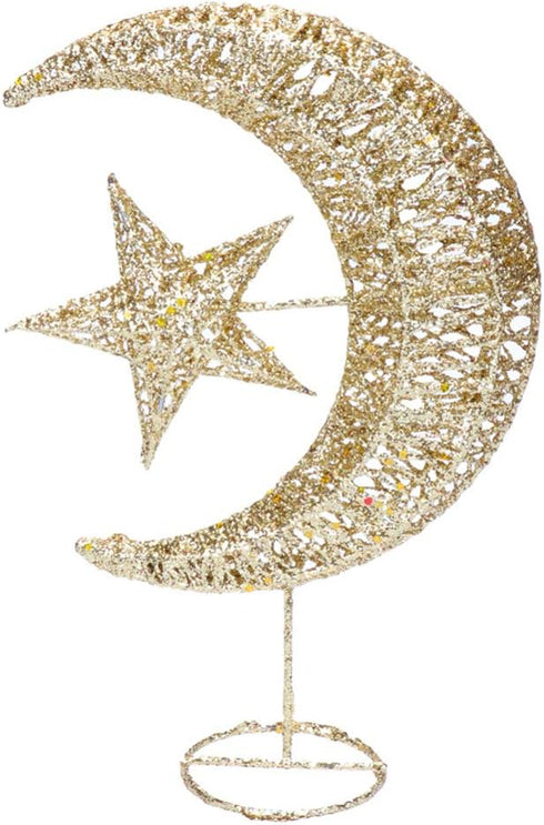 Uonlytech Glitter Moon and Star Ornament | Christmas Table Decoration | Wedding Birthday Holiday Party Supply | 20cm