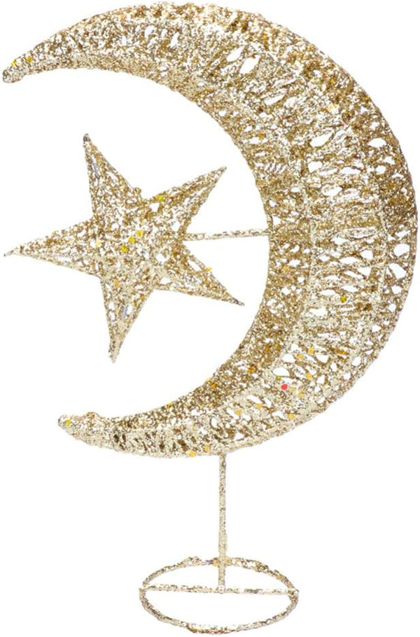 Uonlytech Glitter Moon and Star Ornament | Christmas Table Decoration | Wedding Birthday Holiday Party Supply | 20cm