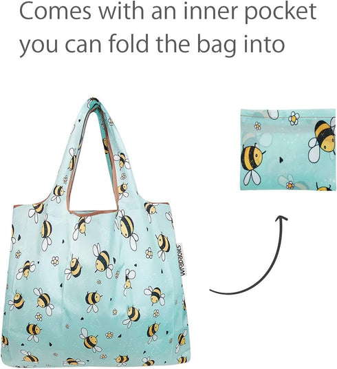 allydrew (Set 2), Foldable Tote Nylon Reusable Grocery Bag of Bumble Bees