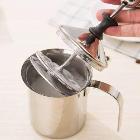 Foam Maker, Stainless Steel Manual Milk Frother, 800ML, Manual Operated Milk Foam Maker for Cappuccino Coffee Latte