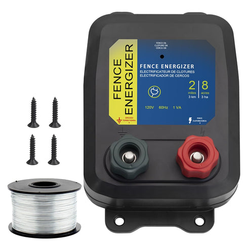 FBULWSEC Electric Fence Energizer with 17 Gauge Aluminum Wire, 2-Mile/ 8 Acres Electric