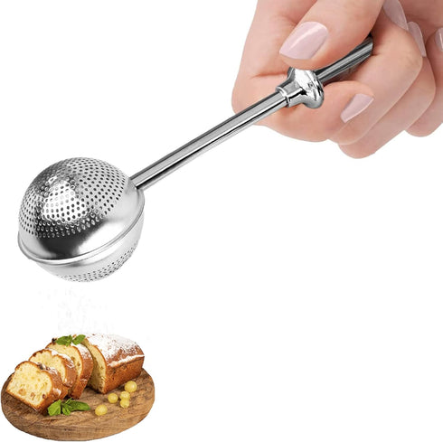 Powdered Sugar Shaker Duster, Flour Sifter for Baking, One-Handed Operation Baker's Dusting Wand Dispenser, Stainless